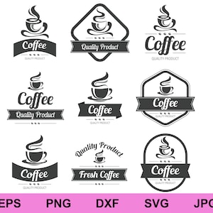 set di elementi di design di silhouette del logo del caffè in formato svg, clipart di sfondo di silhouette del logo del caffè in formato svg