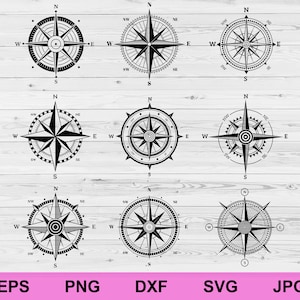 silhouette compass sets of collection bundle illustration design svg, compass navigation icon sets svg, compass sets cricut clipart svg