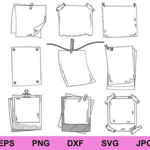 Conjunto de elementos de design de moldura de foto de papel timbrado em branco desenhado à mão de coleção svg, página em branco com imagem de rabisco, clipart de moldura de foto desenhado à mão svg