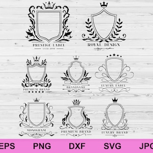 koninklijke schilden badges set collectie bundel ontwerp svg, koninklijke schilden vintage sier frame emblemen pictogramserie clipart svg