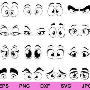 Cartoon eyes set of collection design bundle logo sign icon, cute comic face expressions svg, cartoon comic eyes set collection clipart svg