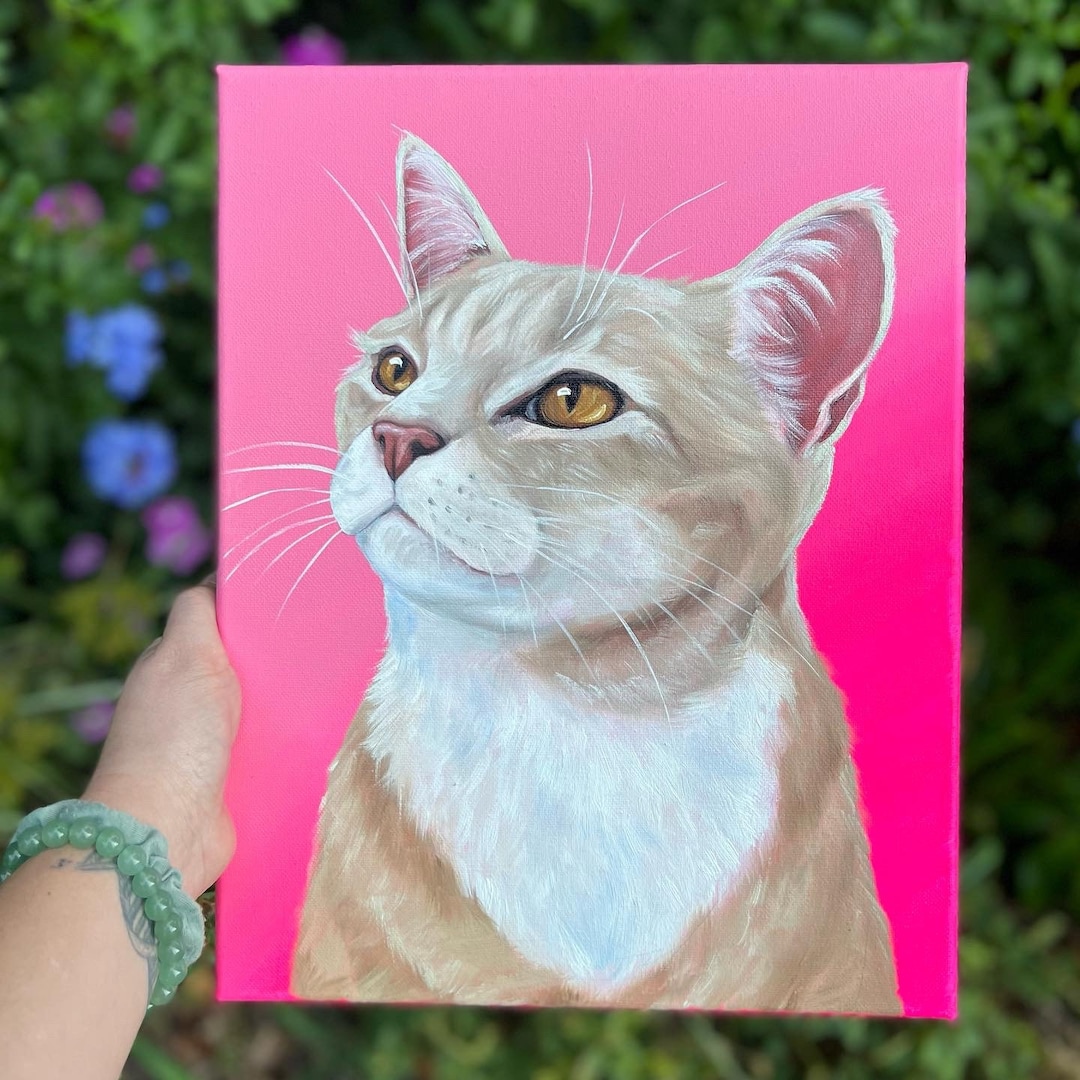 Custom Pet Portrait Oil Painting on Canvas of Dog Cat for Etsy