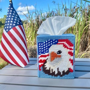 Patriotic Eagle Tissue Box Cover / American Eagle and Flag Tissue Box Cover / Eagle Tissue Box Cover / Fourth of July Tissue Box Cover