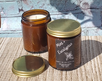 Vela de cera de soja / Vela de menta y eucalipto / Vela totalmente natural / Vela estética / Regalos para ella