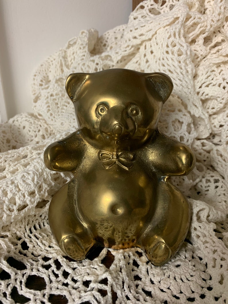 Vintage Brass Teddy Bear Bookend Figure Etsy
