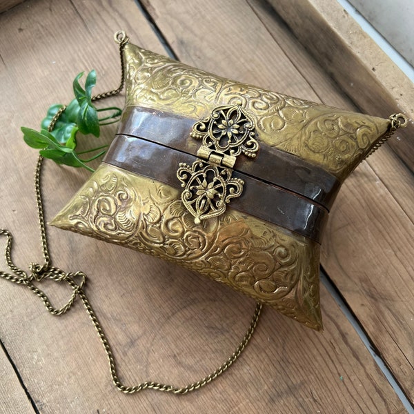 Vintage Embossed Brass Pillow Purse