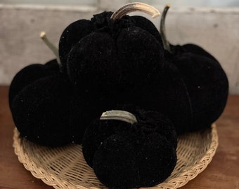 Set of Four Handmade Black Sparkle Fabric Pumpkins
