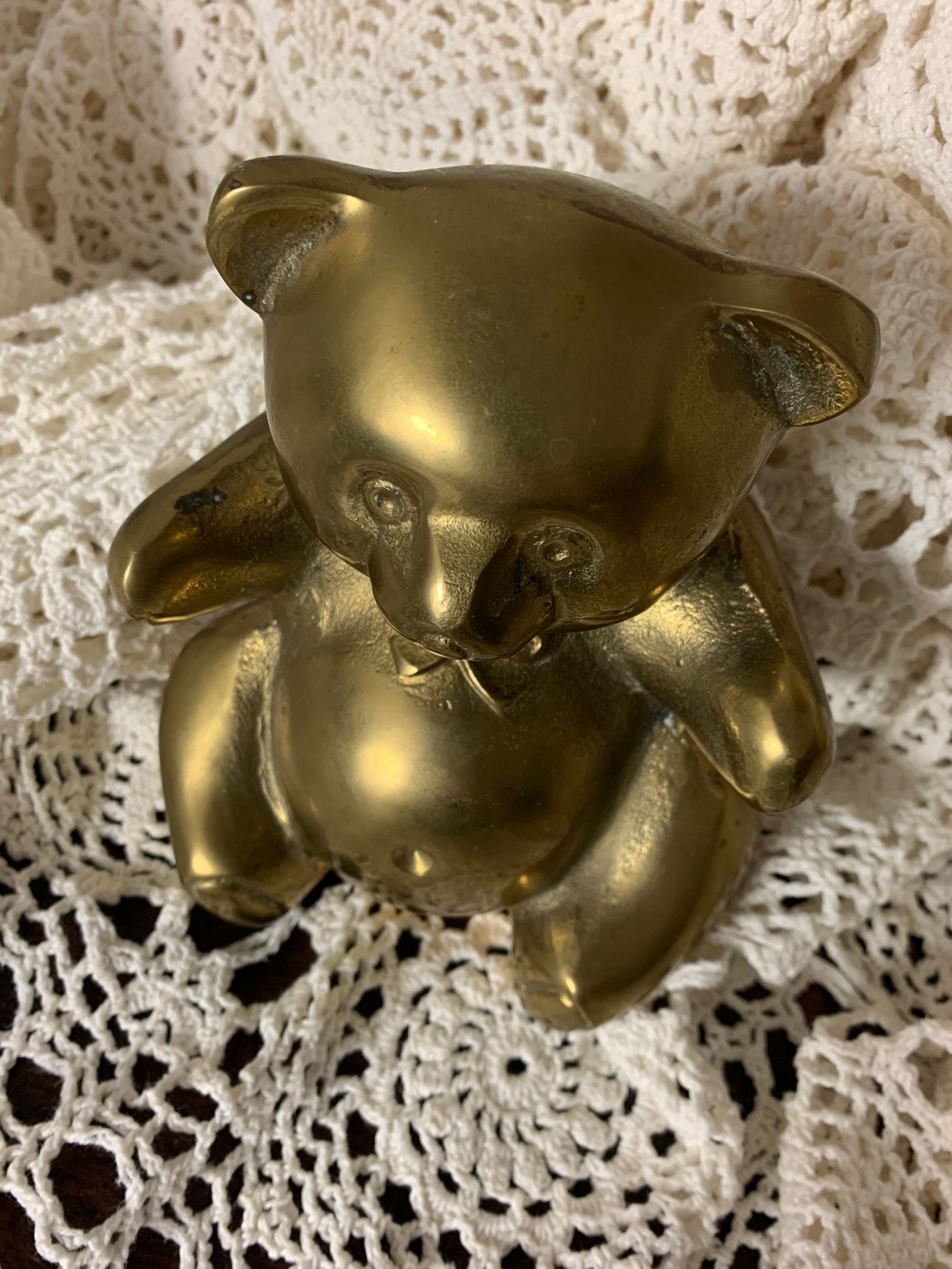 Vintage Brass Teddy Bear Bookend Figure Etsy