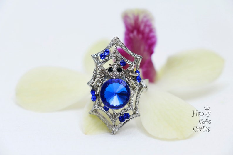 Free size ring Blue stone ring rings with blue stone Unique ring for women silver color ring Spider style ring Spider web ring