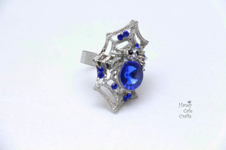 Free size ring Blue stone ring rings with blue stone Unique ring for women silver color ring Spider style ring Spider web ring