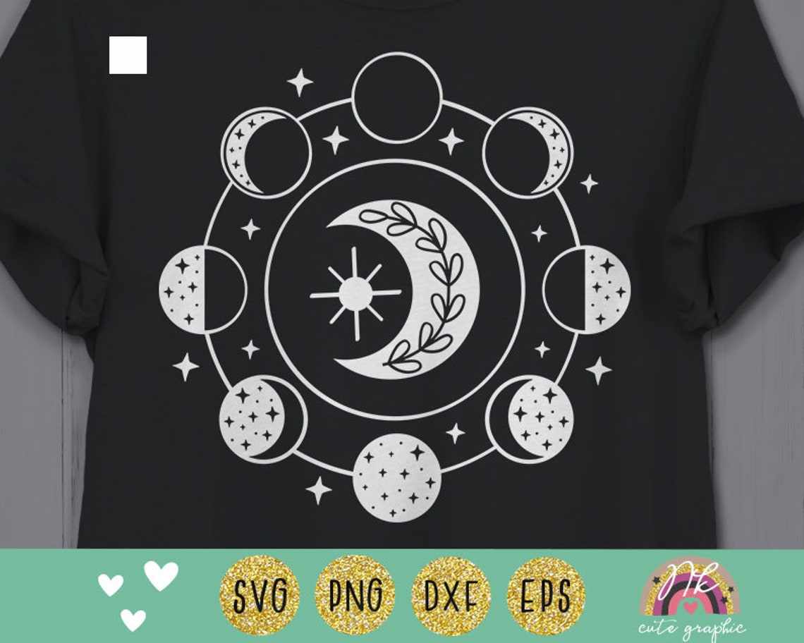 Moon phases svg Boho svg Mystical clipart Bohemian moon ...