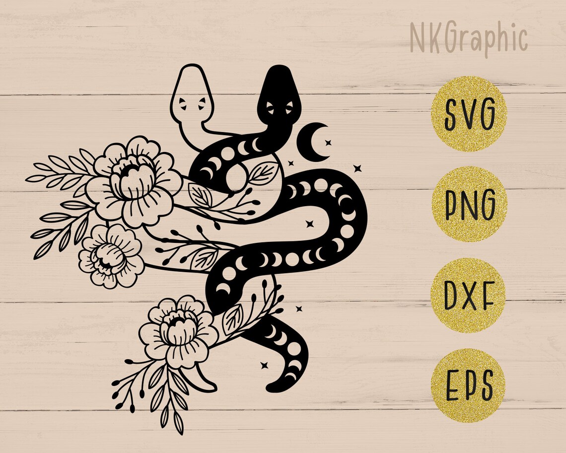 Snake Yin Yang SVG file Boho celestial snake svg Reptile Etsy