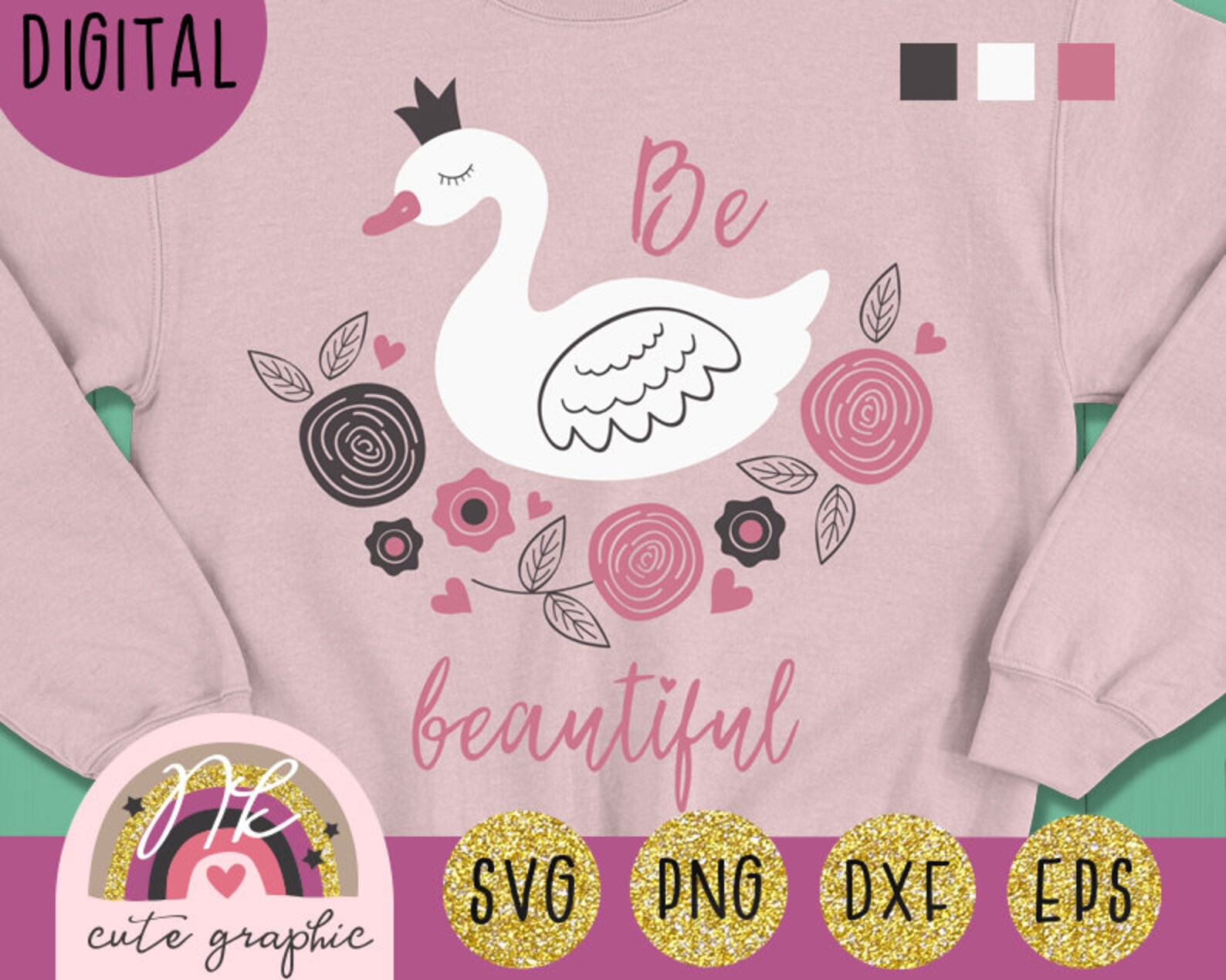 Download Princess swan svg Princess crown Flower svg Cute animal Baby | Etsy