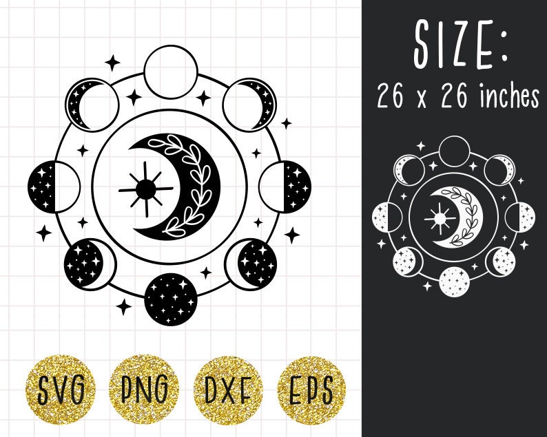 Download Moon phases svg Boho svg Mystical clipart Bohemian moon ...