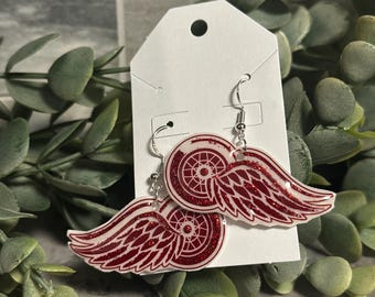 Detroit Red Wings Earrings | NHL Hockey Dangles or Stud Earrings | Custom NHL Jewelry | Hockey Fan Gift | Game Day Accessories