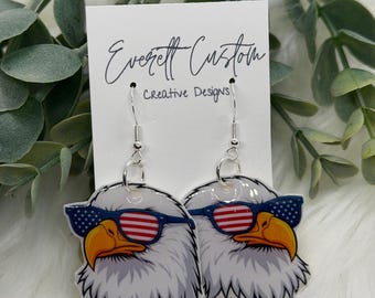 Patriotic Eagle Earrings, American Flag Sunglasses Dangle Jewelry