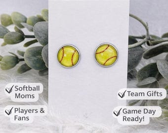 Softball Stud Earrings – Hypoallergenic Sports Jewelry for Moms, Players, Fans