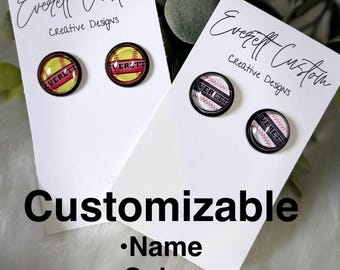 Custom Glass Stud Earrings | Baseball, Softball, Team Name, Hypoallergenic
