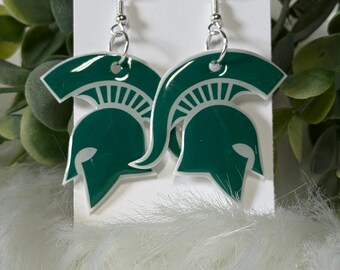 Michigan State Spartans Earrings | Green White Dangle Game Day Jewelry
