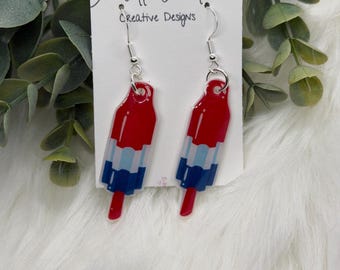 Bomb Pop Earrings, Red White Blue Dangles, Hypoallergenic Lightweight Summer Jewelry