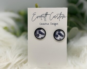 Hockey Glass Dome Stud Earrings – Hypoallergenic Stainless Steel, Handmade Jewelry