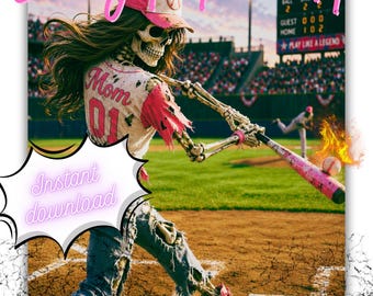 Skeleton Baseball Mom Funny Caffeinated PNG Digital Image ONLY