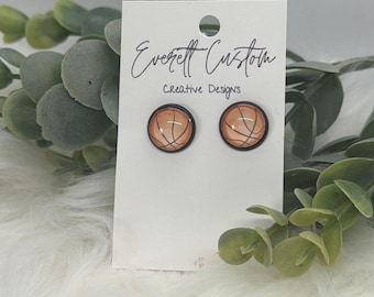 Basketball Stud Earrings – 12mm Glass Cabochon Sports Jewelry