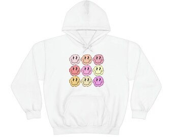 Trippy Smiley Face Smile Psychedelic Rave Unisex Heavy Blend Hooded Sweatshirt