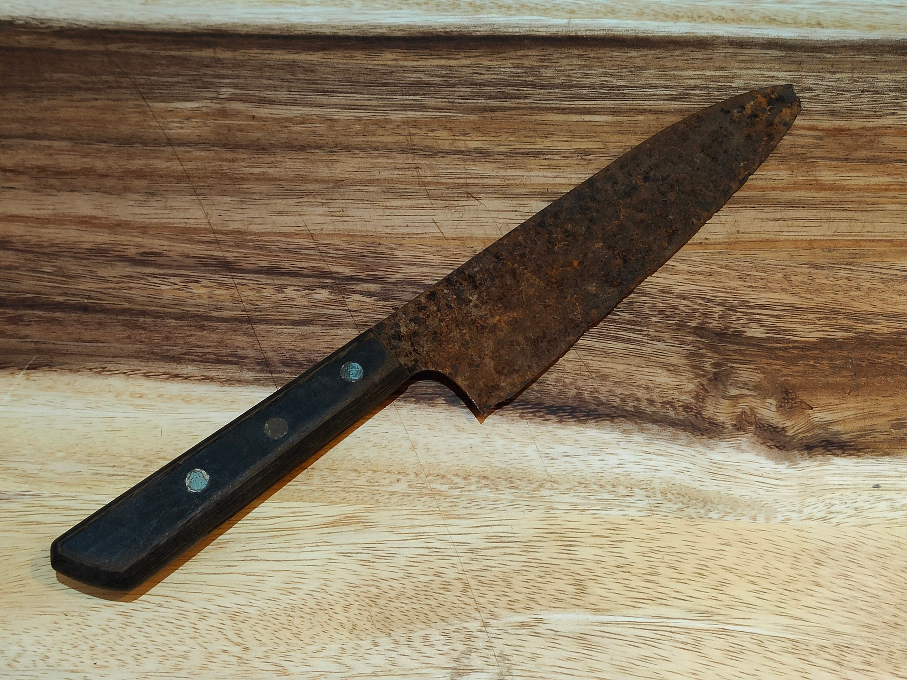 Distressed Antique Serrated Cast Iron, Steel & Wood Hay Knife