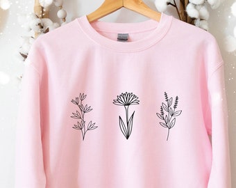 Botanical Floral Sweatshirt, Flower Sweatshirt, Gift for Her, Gift for Women, Girlfriend Gift, Mothers Day, Mothers day Gift, Graphic Design