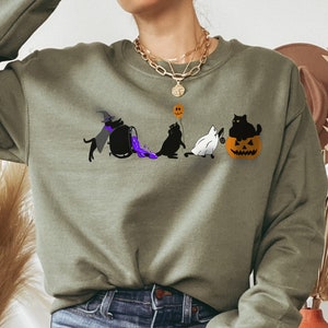 Halloween Sweatshirt, Black Cat Sweatshirt, Ghost Cat Halloween Hoodie, Ghost Halloween Sweater, Ghost Sweatshirt, Funny Cat Ghost
