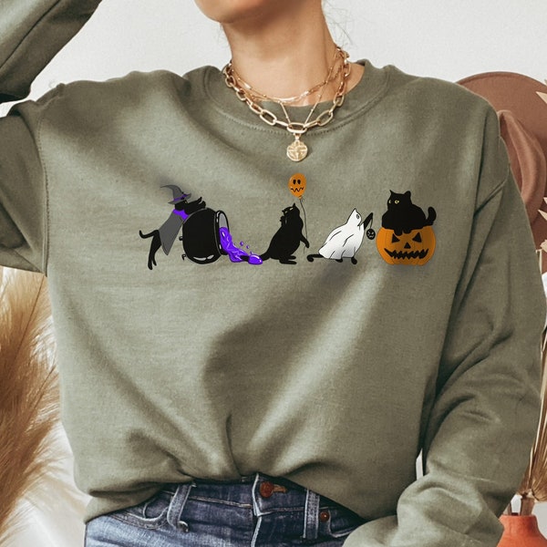 Halloween Sweatshirt, Cat Sweatshirt, Ghost Shirt, Halloween Sweater