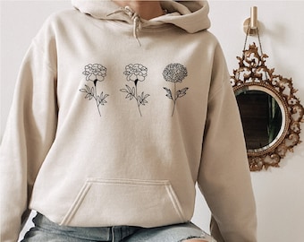 Custom Birth Month,Flower Sweatshirt,Flower Hoodie,Women Hoodie,Sweatshirts Hoodies,Plus Size,Flower Girl Gifts,Floral Gift, Girlfriend Gift