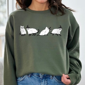 Halloween Ghost Cats Sweatshirt,Cat Sweatshirt,Halloween Sweater,Funny Sweatshirt, Cat Lover Shirt,Black Cat Sweater,Spooky Season