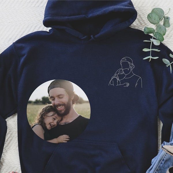 Father's Day Custom Pocket portrait from photo, Father Gift, Outline Photo Sweatshirt, Custom Photo, Man Hoodie