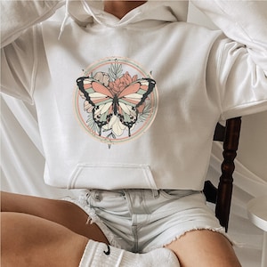 Floral Butterfly Sweatshirt, Butterfly Hoodie, Floral Sweatshirt,  Graphic,  Hoodie, Butterfly, Monarch Butterfly,  Sweat