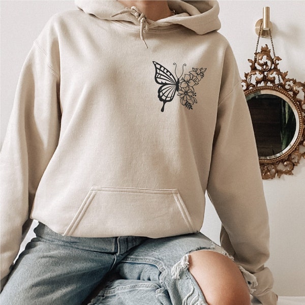 Butterfly Hoodie Sweatshirt, Floral Butterfly Sweatshirt, Animal Sweatshirt, Animal Lover Sweatshirt, graphic sweatshirt