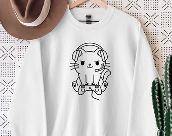 Gamer Cat Sweatshirt, Statement Print Sweatshirt, Unisex Sweatshirt, Top Adults Sweatshirt, Sweatshirts, Cat Sweatshirt