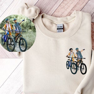 POCKET Custom bicycle Drawing Sweatshirt, Custom Hand Drawn bike hoodie, bicycle portrait, Dad Gift,Valentine days gift