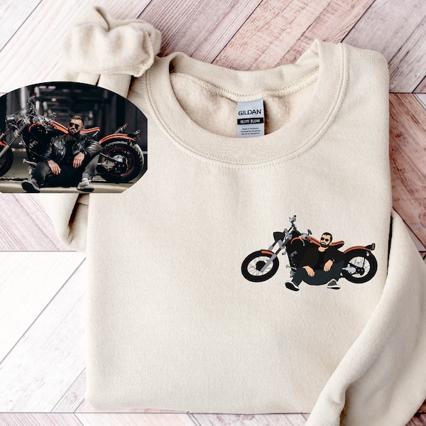 POCKET Custom Motorcycle Drawing Sweatshirt, Custom Hand Drawn Motorcycle hoodie, Motorcycle portrait, Dad Gift,Valentine days gift