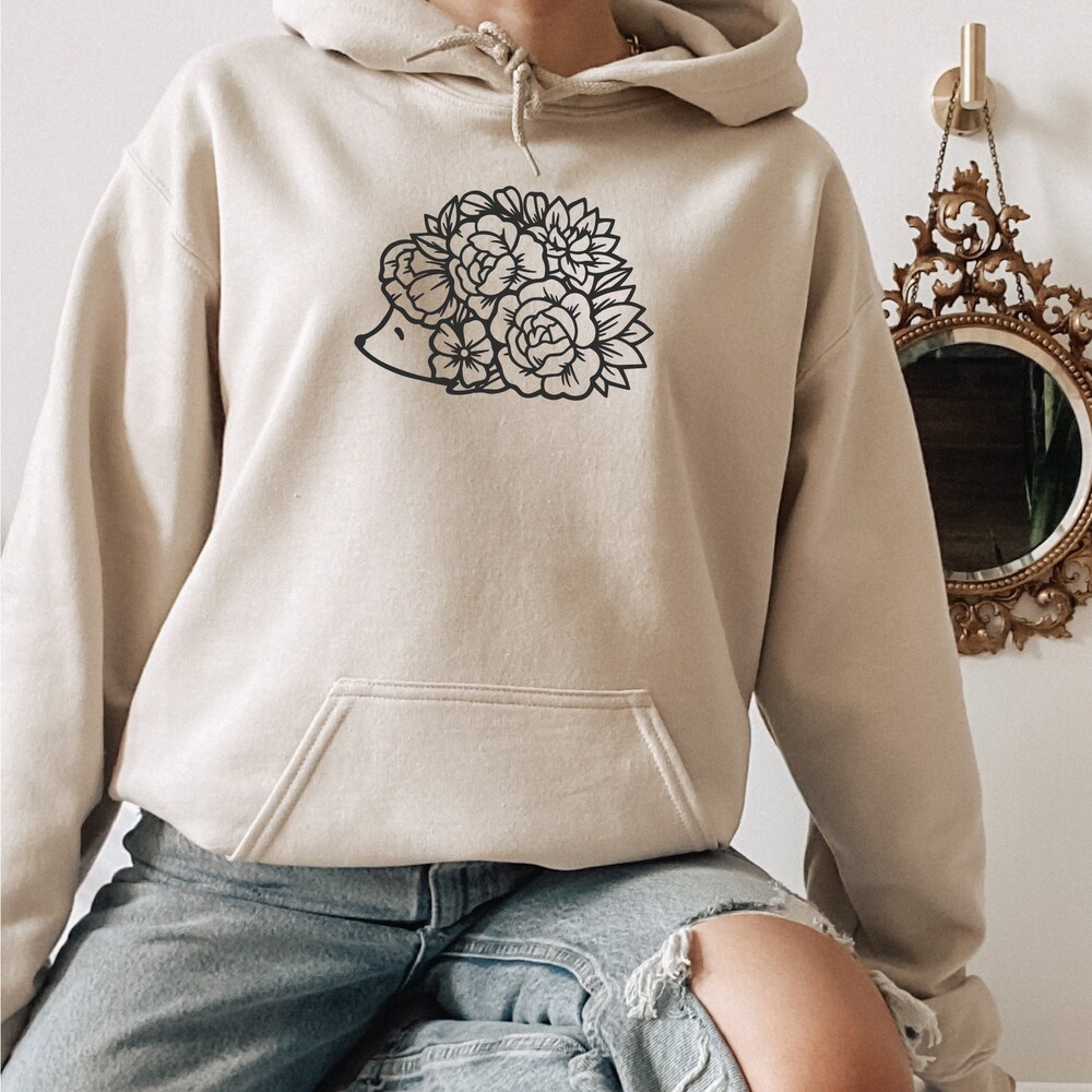 Shirtless Style Hedgehog Sweatshirt, Flower Hedgehog Sweatshirt, Animal Sweatshirt, Animal Lover Sweatshirt, Graphic Sweatshirt