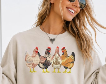 Funny Fall Chicken Sweatshirt: Cute Hen Graphic, Thanksgiving Hoodie, Patch Look