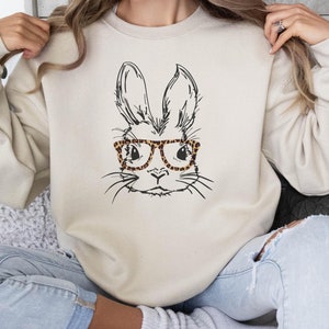 Leopard Print Bow Rabbit Design, Easter Jumper, Easter Bunny Sweatshirt, Easter Egg Hunt, Easter Gift, Women's Easter Gift, Easter Pullover