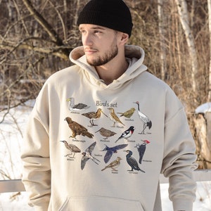 Botanical Bird Sweatshirt, Birds Set, Colorful Birds, Hoodie, Bird Lover Gift, T shirt Designs, Bird, Gift, Gift For Him, Gift For Her