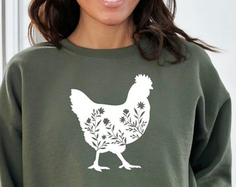 Chicken Sweatshirt, Flower Chicken Sweatshirt, Animal Lover Sweatshirt, Roosters, Animal Sweatshirt, Chicken Lover, Funny Farmer Farm Hoodie
