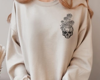 Floral Skull Hoodie Sweatshirt, Spooky Flower Skeleton, Day of the Dead