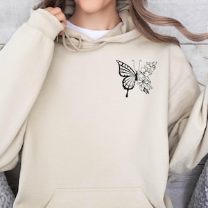 Floral Butterfly Sweatshirt, Floral Aesthetic Hoodie, Butterfly Hoodie, Animal Sweatshirt, Animal Lover Gifts, Animal Graphic Sweatshirts