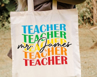 Personalized Teacher Bag, Custom Teacher Stuff Bag, Teacher Tote Bag, Teacher Gift, TA Gift, Thank You Teacher Present, Jute Lunch Bag