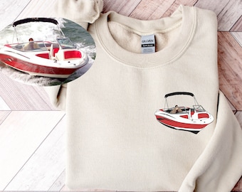 Custom Boat Drawing Sweatshirt,Boat Gift, Custom Hand Drawn Boat hoodie, Boat portrait, Dad Gift,Valentine days gift,POCKET
