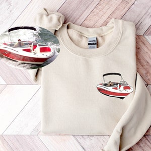 Custom Boat Drawing Sweatshirt,Boat Gift, Custom Hand Drawn Boat hoodie, Boat portrait, Dad Gift,Valentine days gift,POCKET
